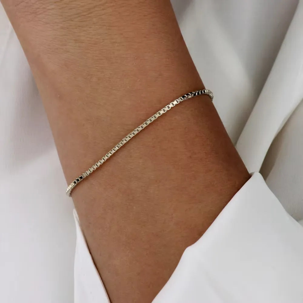 Silver Box Chain Minimalist Bracelet